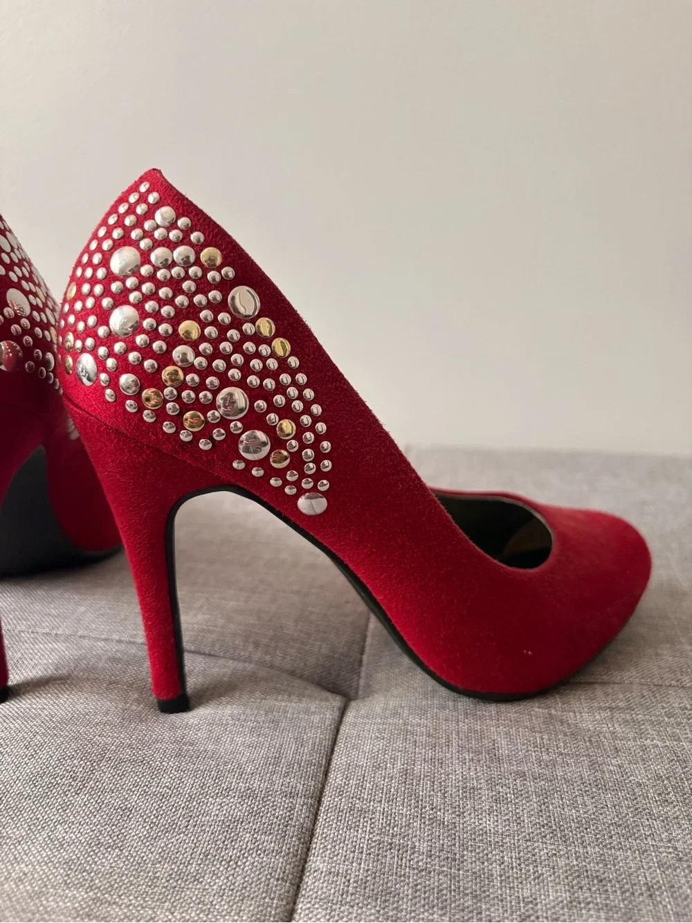 Xappeal Red Suede Rhinestone Heel Pumps